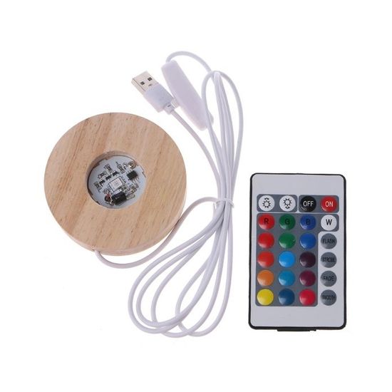 PORFOYO Lot De 4 Socles LED En Bois - Socle Lumineux Rond