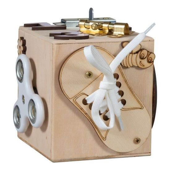 Cube d'activités en bois Montessori TIMEO - Busy cube de motricité - Taille S