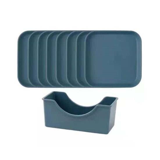 8 pcs PLAT DE SERVICE en plastique avec un support pour SERVICE table ,jardin etc (CARRE BLUE)