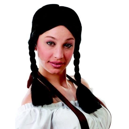 Perruque Enfant Tresses Noires Avec Frange - Déguisement Halloween, Carnaval - Taille Unique - Cheveux Synthétiques