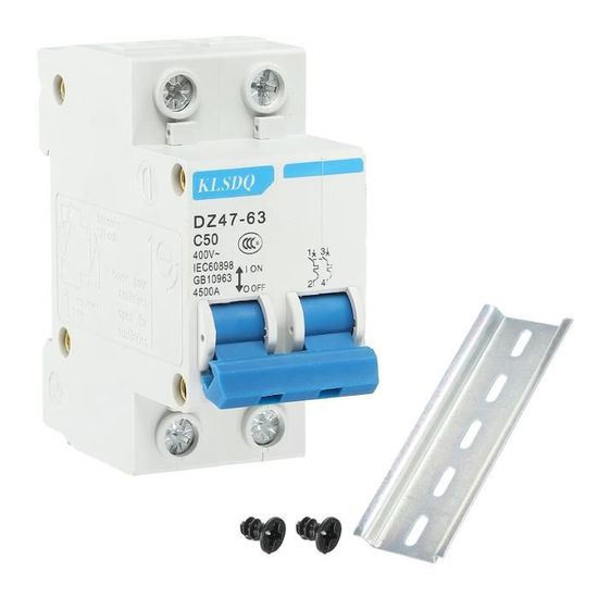Disjoncteur Bipolaire 2P 30-60A - Protection Surcharge/Court-Circuit - Pour Rail DIN - 220V AC