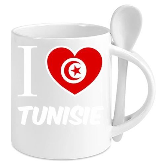 Mug Avec Cuillere Ceramique Blanc Lmk Jaime La Tunisie Fond Noir Cdiscount Puericulture Eveil Bebe