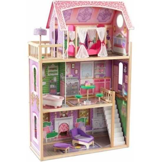 KidKraft - Maison de poupée Ava en bois avec 10 accessoires inclus - Rose