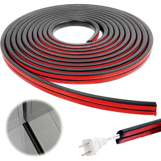 VOSSOT Cache Cable Sol, Petit Canal de Câble Flexible, 3M Goulotte Passe Cable Sol Silicone, Cache Fil Électrique Sol Auto-Adhésif pour Tous Les Câbles (Noir
