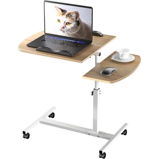 Lvhecforhm Table de Lit à Roulette Ajustable, Support Laptop avec Souris Séparé, Bureau Debout Mobile 60x40CM, Pliable, 360° D'ordinateur Levage Rotatif, Table Roulante Bois Noir