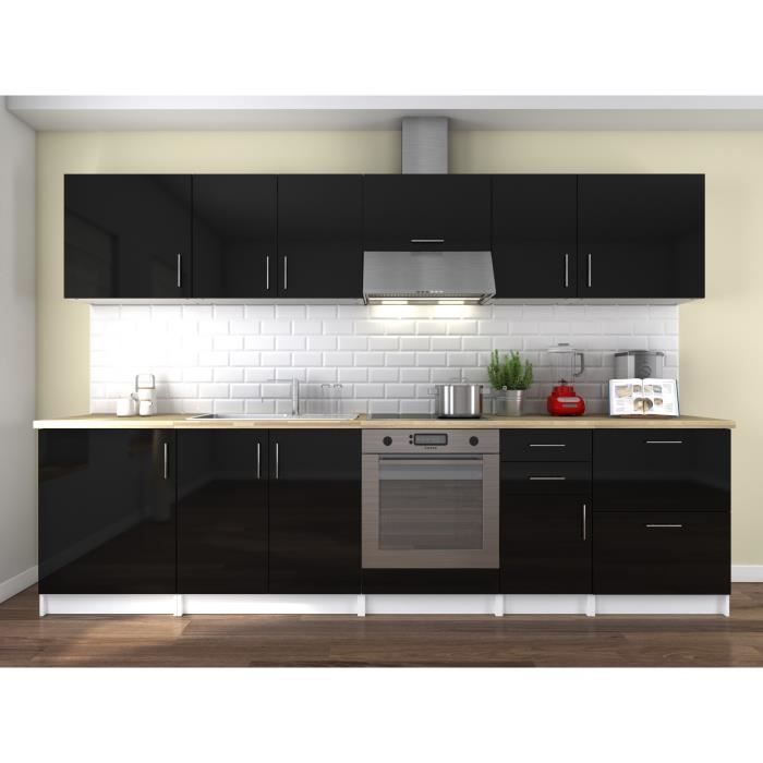 Obi Cuisine Complete L 300 Cm Noir Laque Brillant Achat