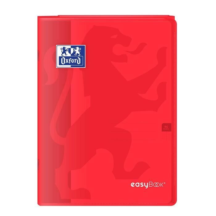 OXFORD - Cahier Easybook agrafé - 21 x 29,7 cm - 96p seyès - 90g - Rouge