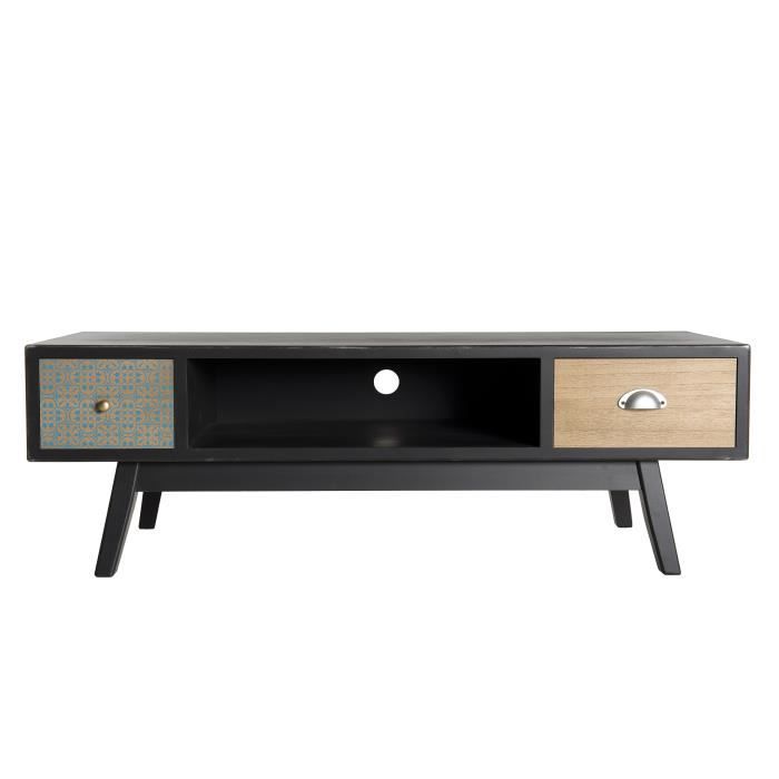 Meuble TV 2 tiroirs - Noir - L 120 x P 40 x H 40 cm