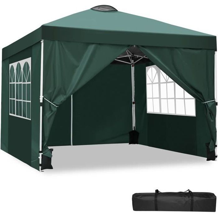 Tonnelle Pliante 3x3m, Tente de Jardin Chapiteau Imperméable pour Reception, Tonnelle - barnum, Pavillon avec Sac de Transport, Vert