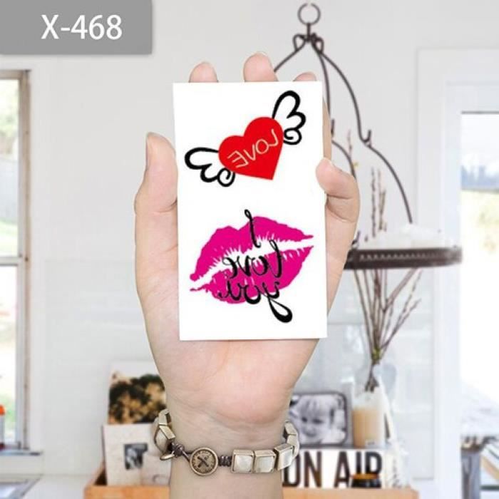Tatouage Temporaire, X-468,Sexy rouge noir baiser lèvres corps Art beauté maquillage imperméable