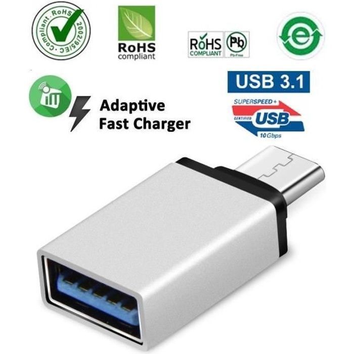 3pcs USB-C 3.1 Type C mâle vers USB 3.0 Adaptateur femelle Sync Data Hub pour MacBook Samsung Galaxy S8 S8+ (argent)