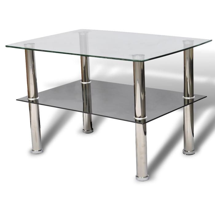 Table basse de salon design verre noir blanc 2 plateaux 65 x 45 cm 0902029