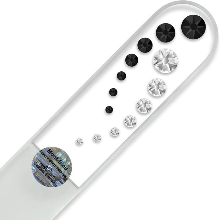 AJW-Grande lime à ongle en verre ornées à la main de cristaux de Swarovski Elements pochette en velours noir | Véritable verre[1110]