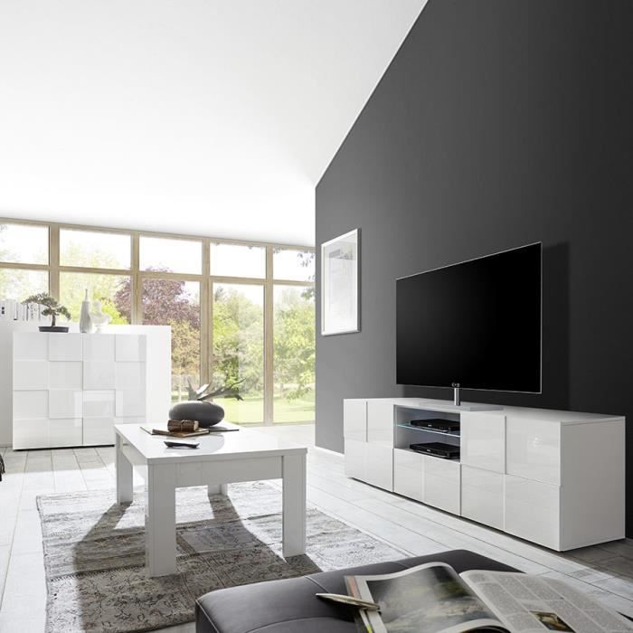Grand ensemble TV design blanc laqué SANDREA Blanc L 302 x P 43 x H 166 cm