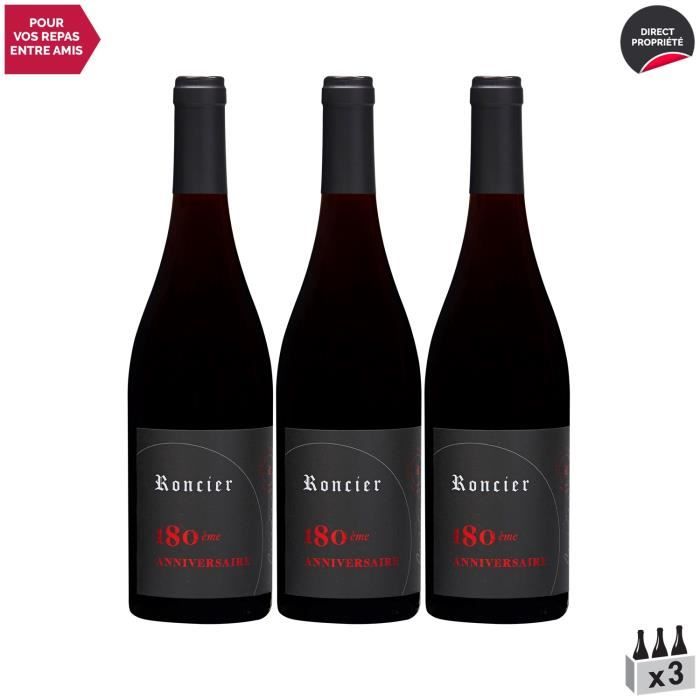 Vin de France - Origine Bourgogne 180ème anniversaire Rouge - Lot de 3x75cl - Roncier - Vin VDF Rouge de Bourgogne