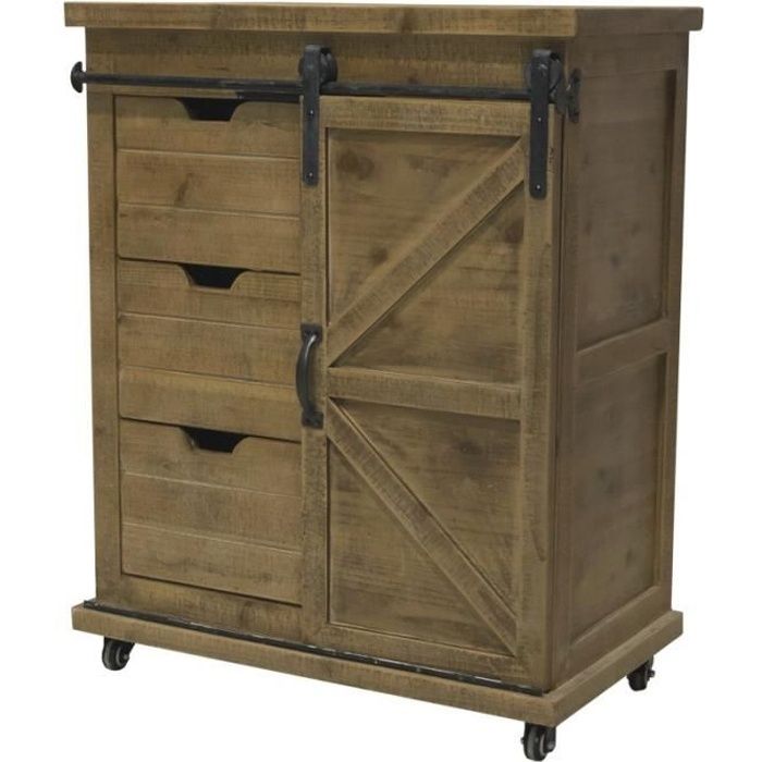 Meuble Bahut Buffet Commode Industriel Campagne à Roulettes 84 cm - 14519-Commode