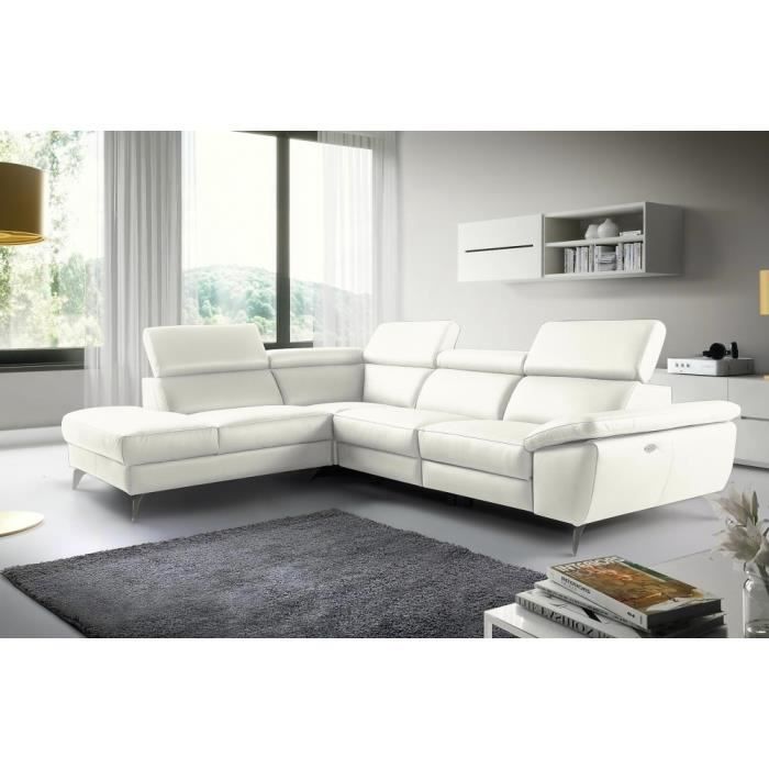 Canapé d'angle relax en 100%, tout cuir épais de luxe italien avec relax électrique, 5/6 places KASTER, écru, angle gauche