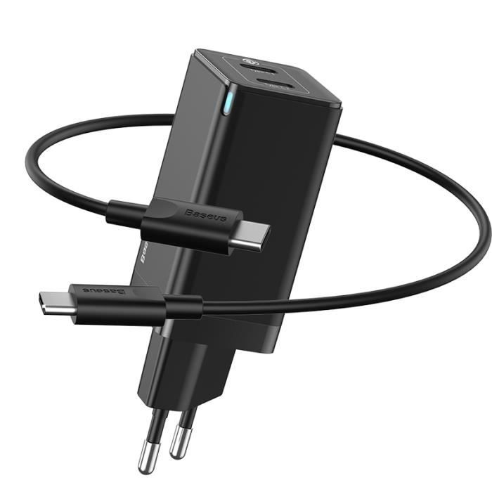 Chargeurs,Chargeur rapide USB Baseus 45W GaN pour iPhone Support SCP QC3.0 PD3.0 charge rapide pour - Type Dual Type-C Black