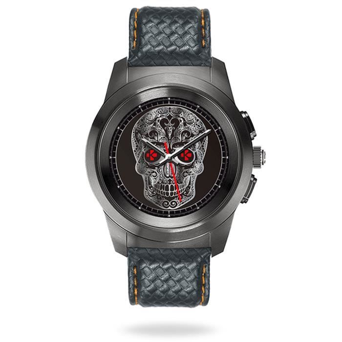 Montre hybride zetime premium regular cuir brosse titanium orange et noir