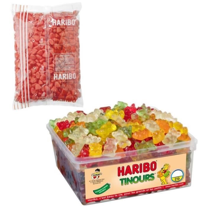 HARIBO Bac 210 Tinours + Sac 1,5 kg Tagada Fraise l'Originale