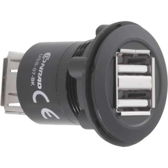 Embase prolongatrice USB 2.0 Conrad USB-07-BK 92007P21 embase femelle 1 pc(s)