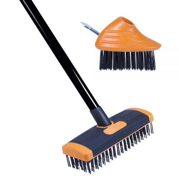 Balai terrasse 3 en 1 - tête avec poils en acier - tête brosse étroite - crochet
