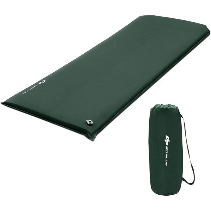 GOPLUS Matelas de Camping Autogonflant Pliable de 190 CM,pour 1 Personne,avec Oreiller Intégré et Sac de Rangement,Vert