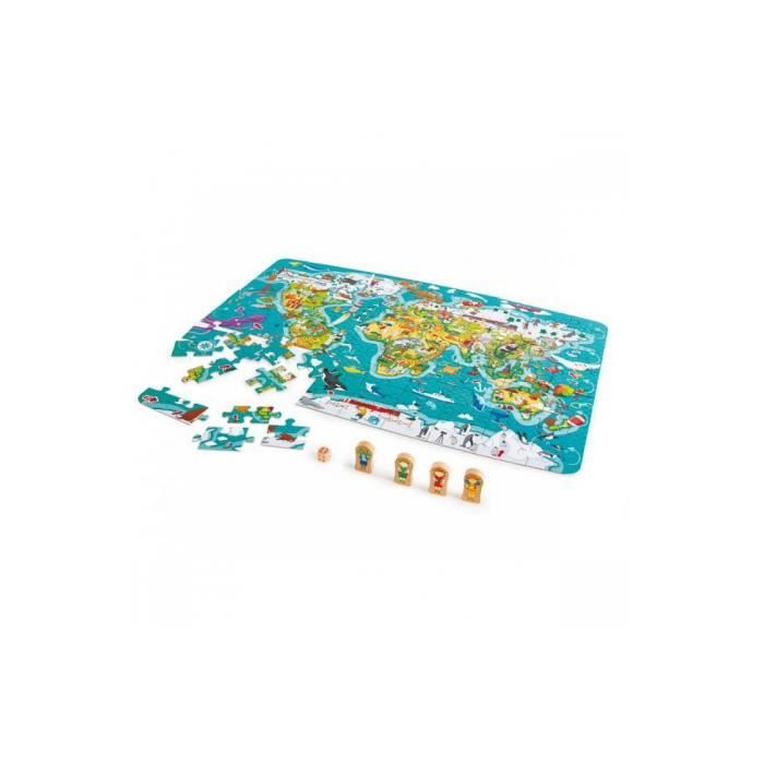 HAPE - Puzzle en bois - E1626 - Puzzle et jeu 2 en 1 Tour du monde
