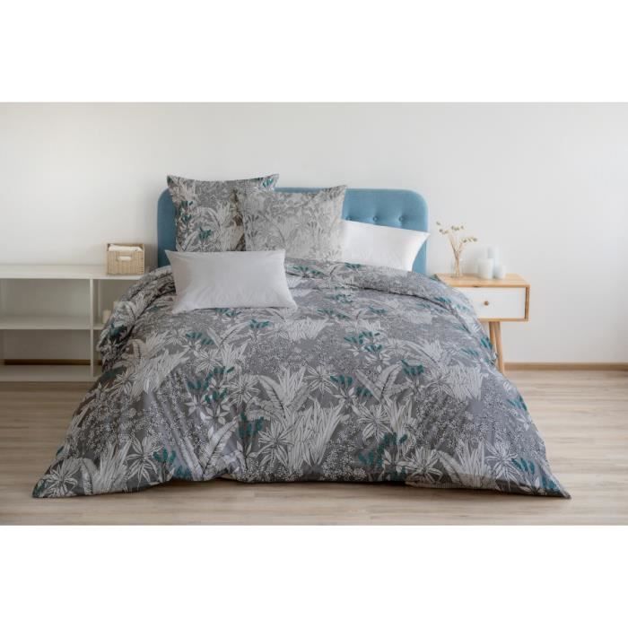 Housse de Couette 3 Pièces - 100% Coton 57 Fils - 2 Personnes 240x260 cm - CURTIBA Gris Gris anthracite