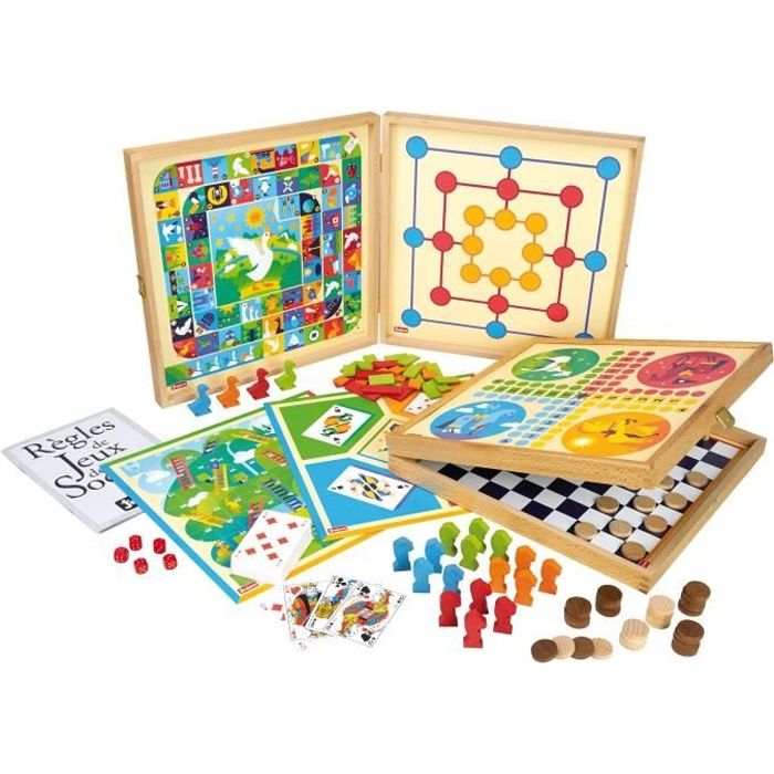 JEUJURA Coffret de Jeux classiques - 80 règles - Pions bois