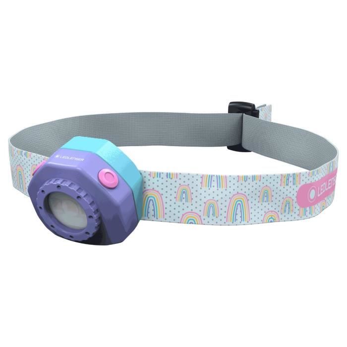 Lampe Frontale LED pour enfant KidLed4R Rechargeable - 40 Lumens - 9 m distance d'éclairage - 18 h d'autonomie - Motif Arc en Ciel
