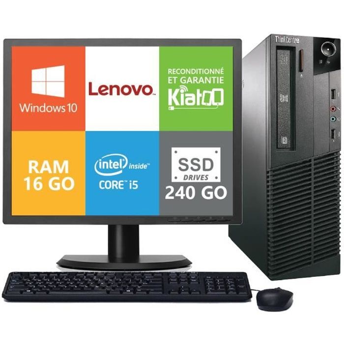 ordinateur de bureau LENOVO M81 core i5 16 go ram 240 go SSD disque dur,écran 17 pouces,pc reconditionné,windows 10 ORIGINALE