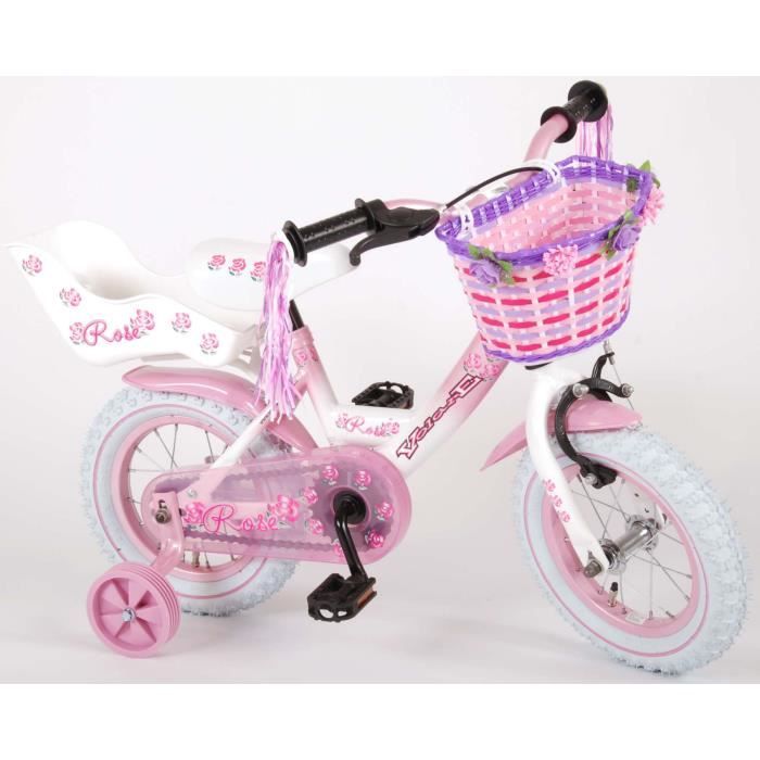 Vélo Fille 12 pouces Rose avec roues amovibles Panier Rose