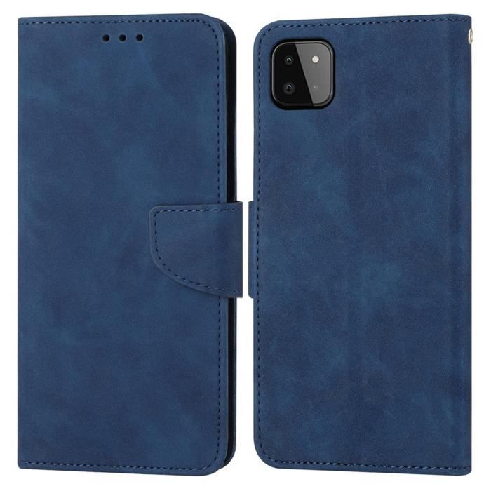 Housse Samsung Galaxy A22 5G Étui antichoc de couleur unie Style de mode simple avec fente pour carte - Bleu