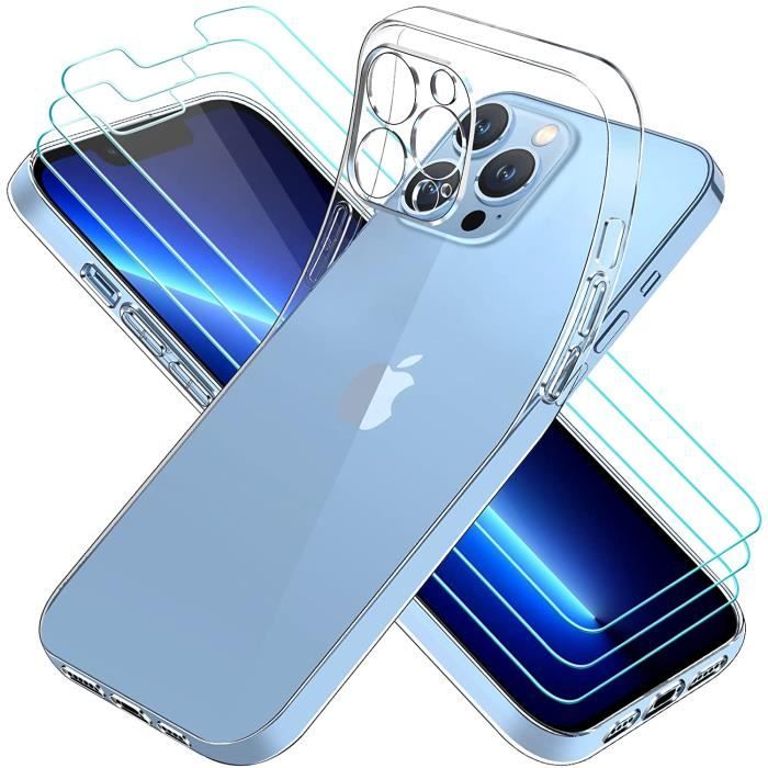 Coque Compatible avec iPhone 13 Pro Max 6.7 Pouces, avec 3 pièces Protection Écran en Verre Trempé, Transparent Étui de Protection