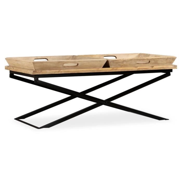 Table basse Avec 2 plateaux amovibles Bois de manguier massif 110 x 55 x 42 cm