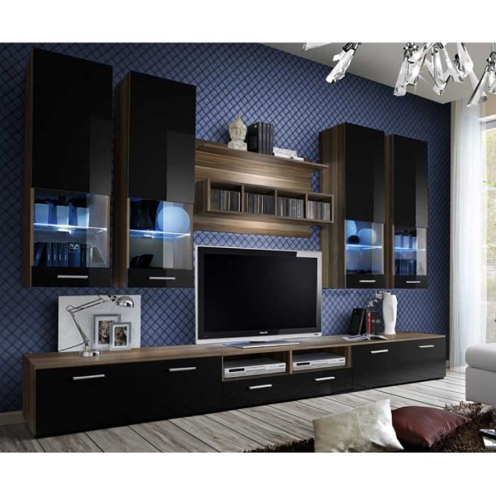 Meuble Tv Mural Design -dorade- 300cm Noir & Prunier - Paris Prix