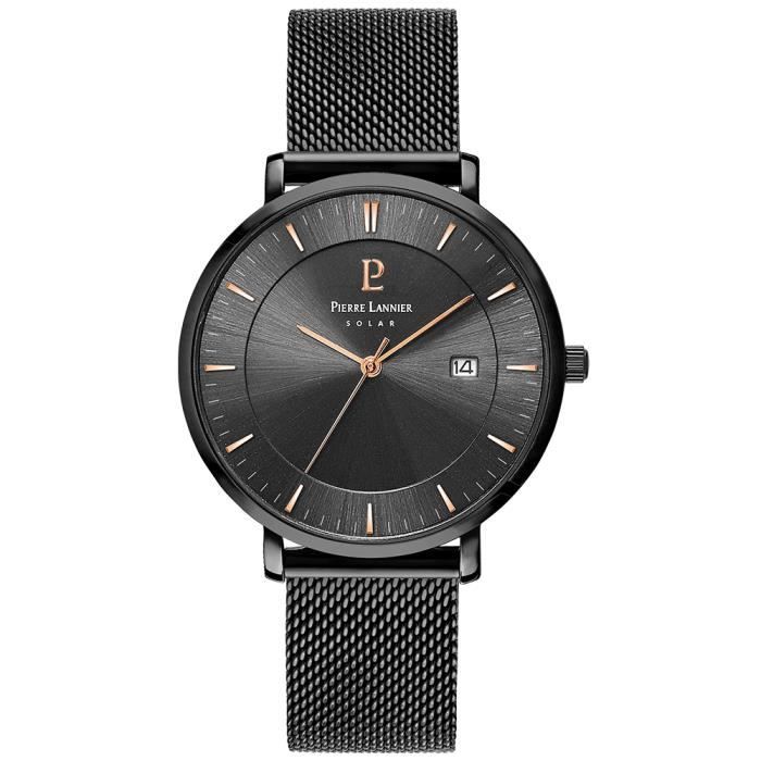 Pierre Lannier Homme Solaire - 209G439 - INTI Cadran Noir Bracelet Acier milanais Noir