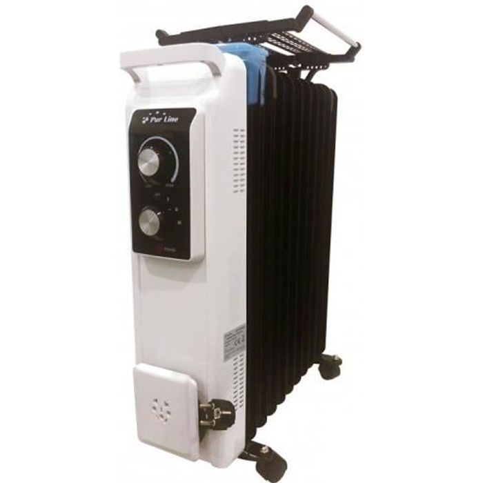 Radiateur d'huile 2500W avec corde à linge et réservoir d'humidification
