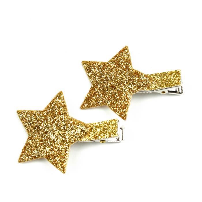 Lot de 2 Pinces cheveux étoile et paillettes grande taille - doré - RC003072