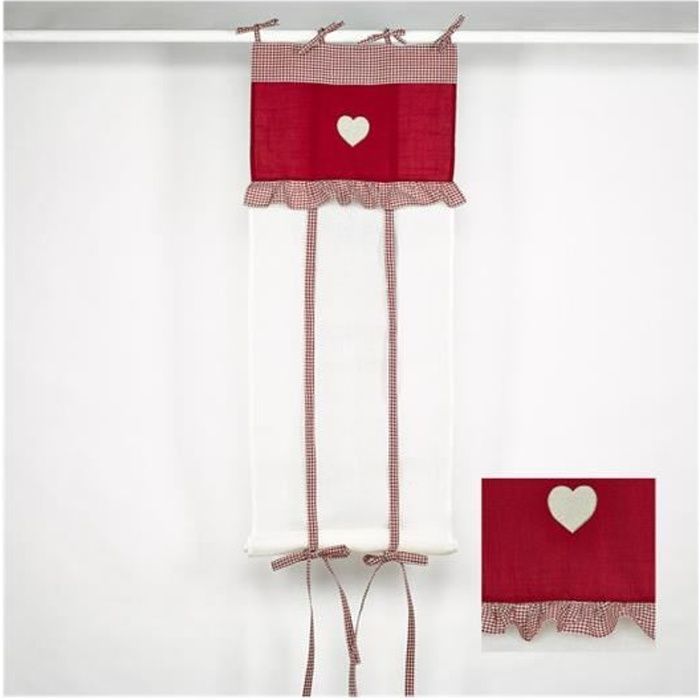 Simla - Rideau store beige et vichy rouge à volant - Simla - Rouge - 45 x 160 cm