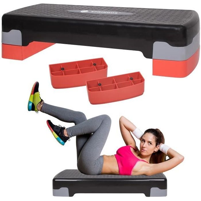 SPRINGOS® Aérobic Stepper, Réglable Stepper d'exercice, 2 niveaux de hauteur, antidérapant - Rouge