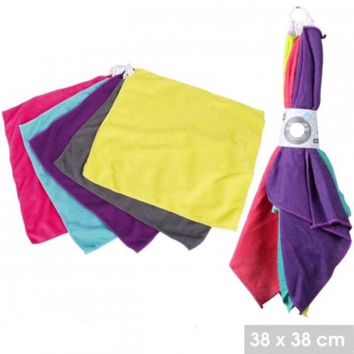 Chiffon Nettoyant Microfibre Super Absorbant ( Lot 5 Pièces) Avec 5 Couleurs Assortis Ménage Entretien Nettoyage 38 x 38 cm