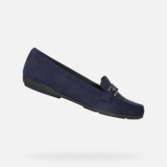 Mocassin Femme Geox Annytah Cuir Bleu Fonc Confort