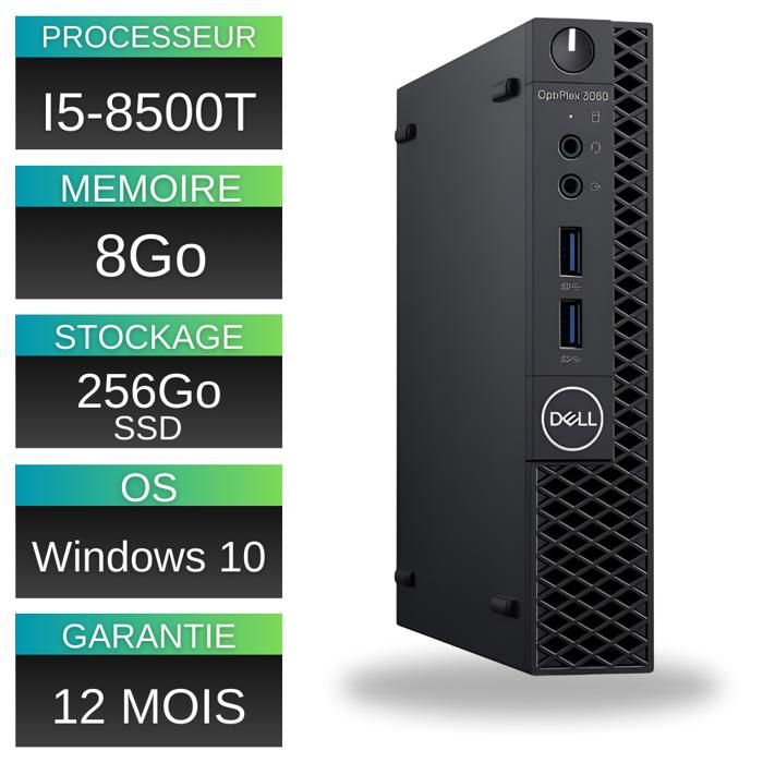 Dell Optiplex 3060 MICRO SFF i5-8500T – 8Go RAM – SSD 256 Go HDMI DisplayPort Windows 10