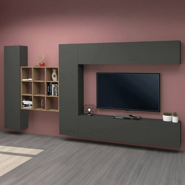 Dmora - Élément mural Agira 350x30xh180 cm Anthracite Panneau effet bois Dmora - Élément mural Agira 350x30xh180 cm Anthracite Panneau effet bois