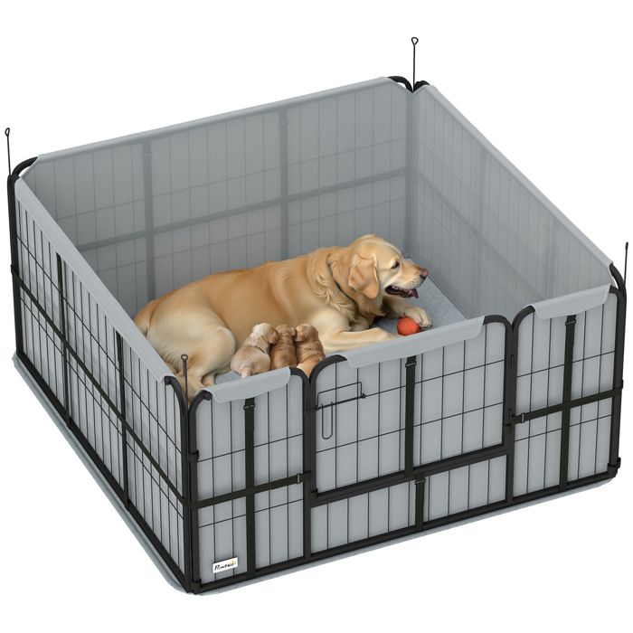 Meilleurs prix pour Parc de mise bas pour chien - PawHut - avec porte verrouillable - tapis de propreté lavable - en acier - 122 x 122 x 60 cm - noir