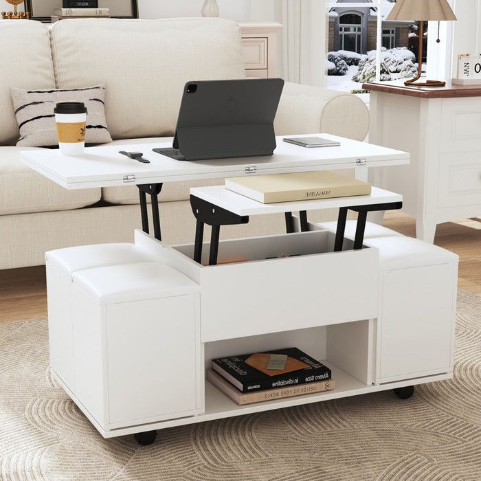 Élégante Table Basse Relevable/rectangulaire,Table De Salon Avec Rangement Cache Et Portes En Rotin Couleur Bois Avec Accents Noirs Aglomerado 79117021