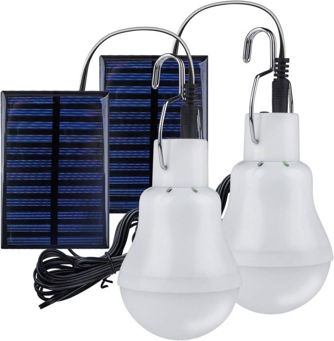 2 Lampe Camping Solaire PortableAmpoule Solaire LED Lampe Urgence Solaire Lumière Jardin Lanterne Éclairage Solaire avec Panneau