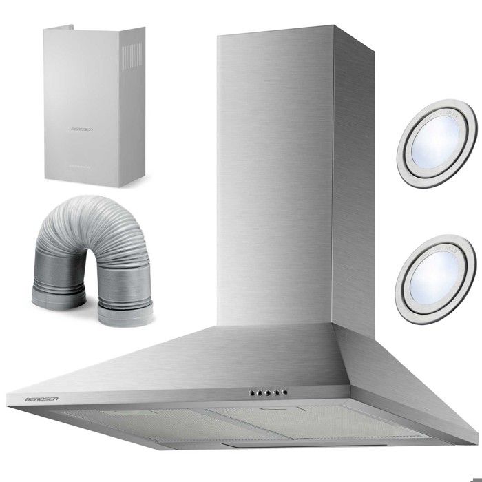 Hotte de cuisine cheminée inox - JANSHOP - 60 cm - Modèle BT-213 - 350 m3/h - 64 dB - Commande par boutons